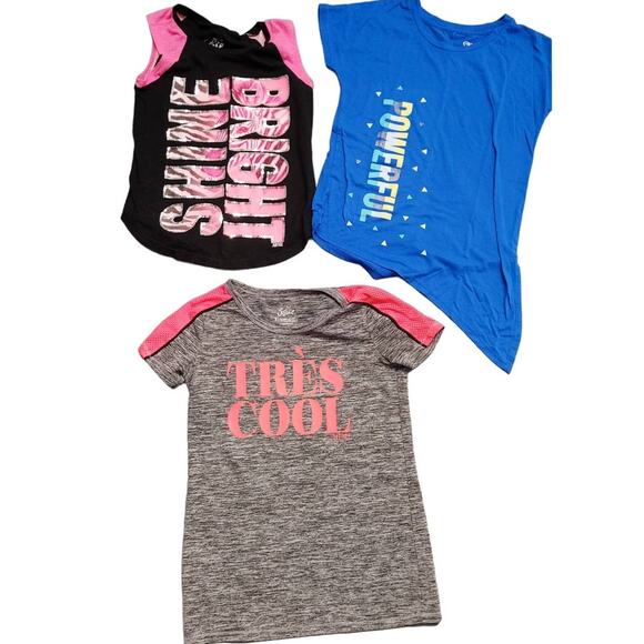 Justice Athletic Works 3 Shirts Girls Medium 7/8 Shine Bright Powerful - Picture 1 of 2